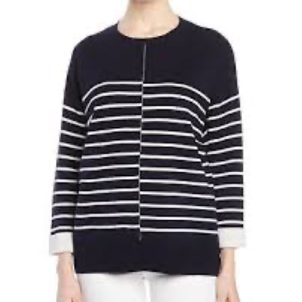 Vince Navy White Striped Crewneck Sweater